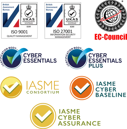 ISO 9001, ISO 27001, EC-Council, Cyber Essentials certification body, Cyber Essentials Plus certification, IASME Consortium, IASME Cyber Baseline, IASME Cyber Assurance